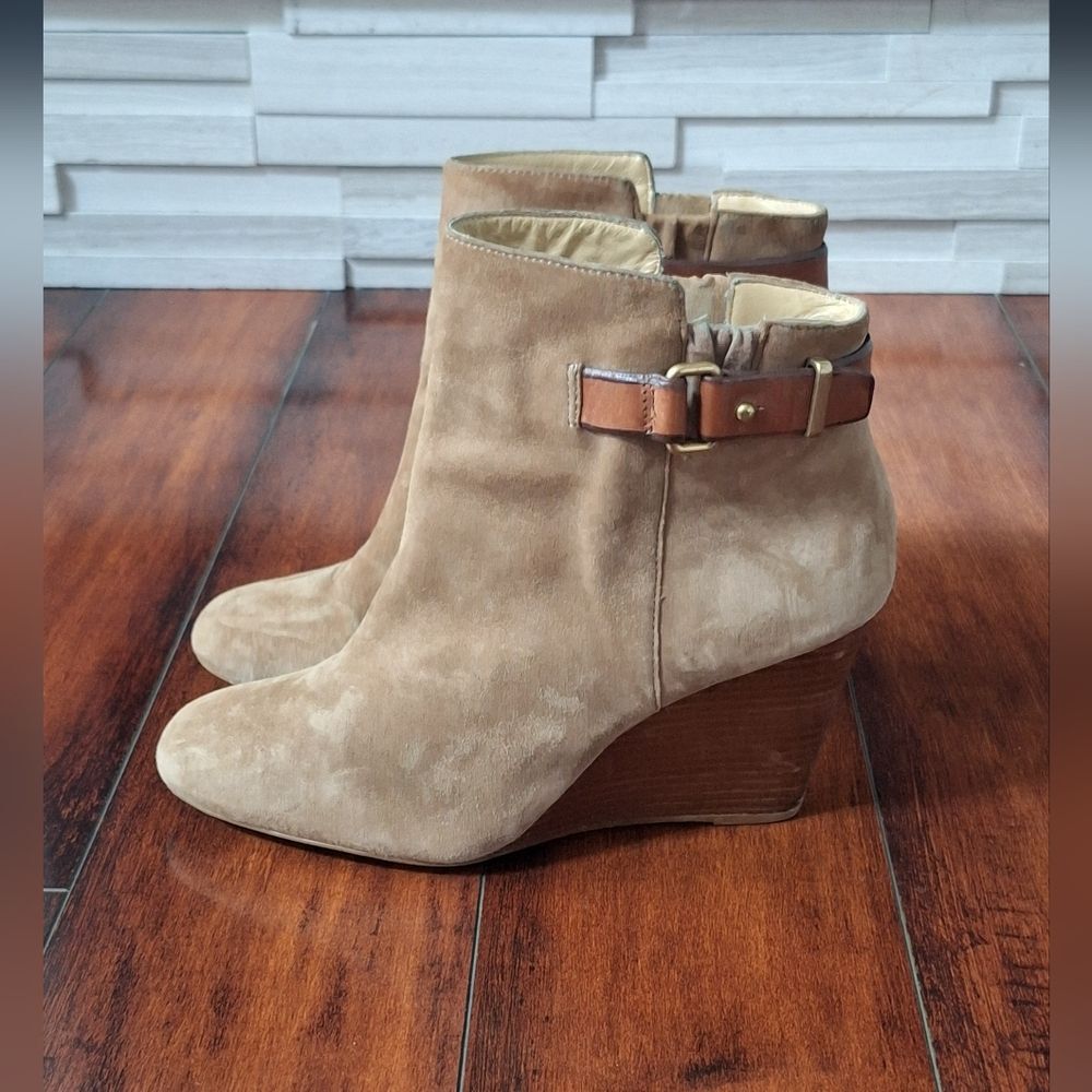 Coach Booties Womens 9 Suede Leather Ambyr Wedge Ankle Boots
